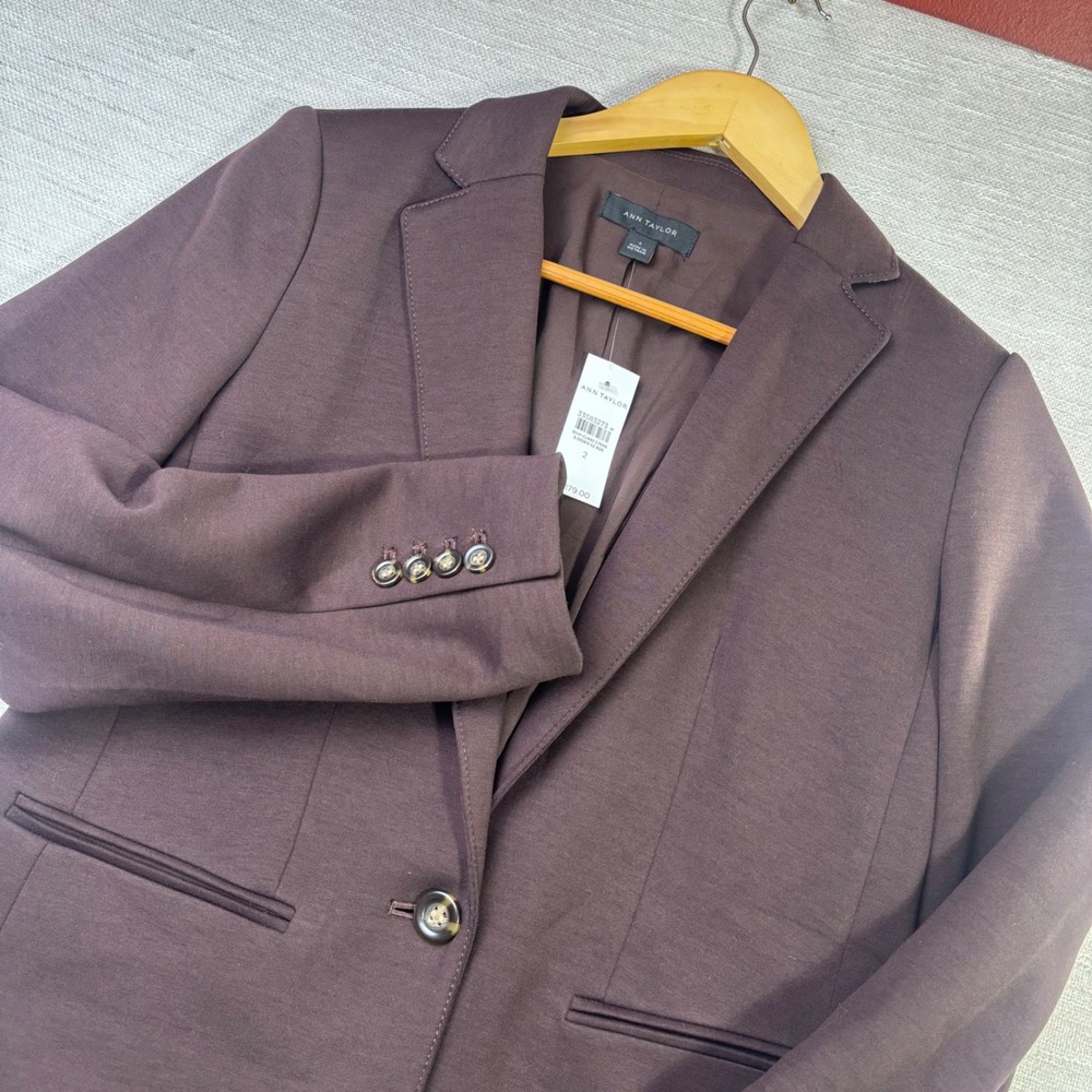 Ann Taylor Womens Chocolate Brown Single Button Stretch Knit Blazer 2 New